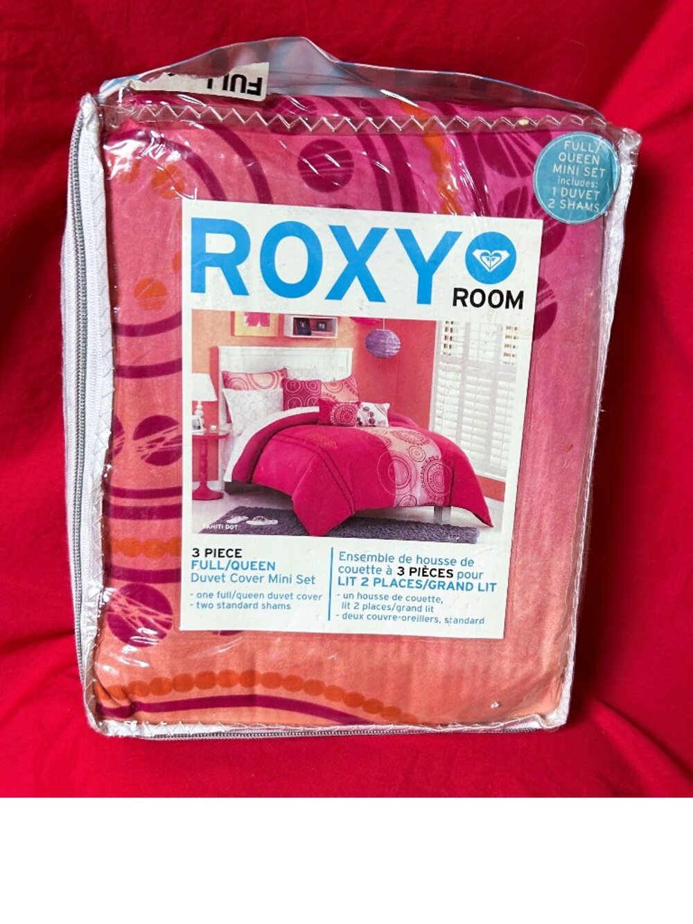 NEW~FULL/QUEEN sz comforter/Duvet Cover+Sham Set~Roxy Tahiti Dot~orange red pink